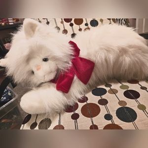 White Persian Kitty Cat Blue Eyes Red Bow  Vintage Commonwealth Plush 24" Lovey